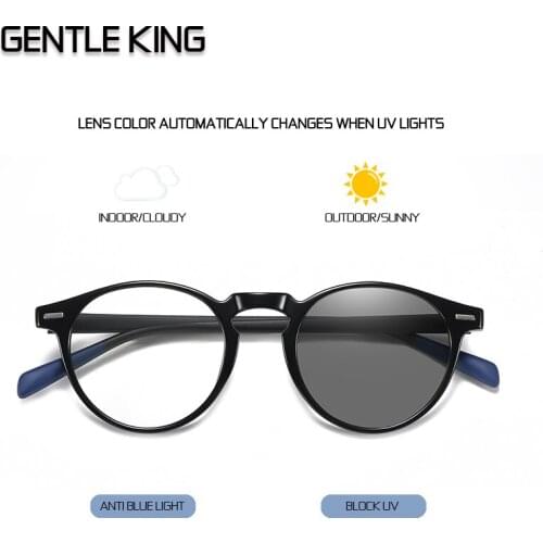GENTLE KING Anti Blue Light Glasses Blocking Filter Reduces Eyewear Strain Clear Gaming Computer Photochromic Glasses Men