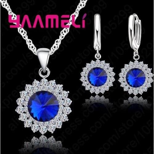 Necklace Earrings Set Luxurious Romantic Style Light Blue/Dark Blue/Deep Blue/Red/Green/Black For Women Wedding