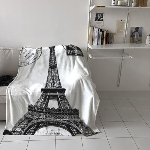 Eiffel Tower Retro Postmark Throw Blanket Picnic Travel Blanket Portable Soft Bedspread Microfiber Flannel Blankets for Beds