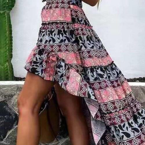 Floor-Length Women Skirt High Waist Irregular Floral Print Long Skirt Office Lady Spring Summer Skirts