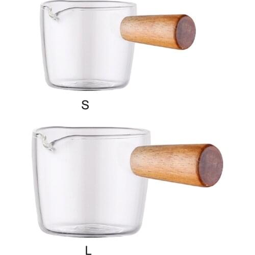 Transparent Glass Creamer with Wooden Handle Mini Milk Creamer Pitcher 100ml 50ml Mini Milk Pan
