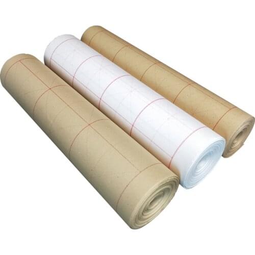 Rice Paper for Calligraphy Writing Half-Ripe Long Roll Xuan Paper with Grids Yellow White Thicken Chinese Painting Xuan Papers