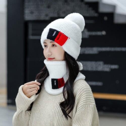 Hat Womens Winter Korean Tide Scarf Ear Thickening Knitted Hat Winter Cycling Windproof Plus Velvet Warm Wool Hat