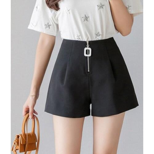 Hiawatha Summer New Korean Style Chiffon Shorts Womens High Waist Zipper Casual Wide Leg Students Loose Shorts D4202