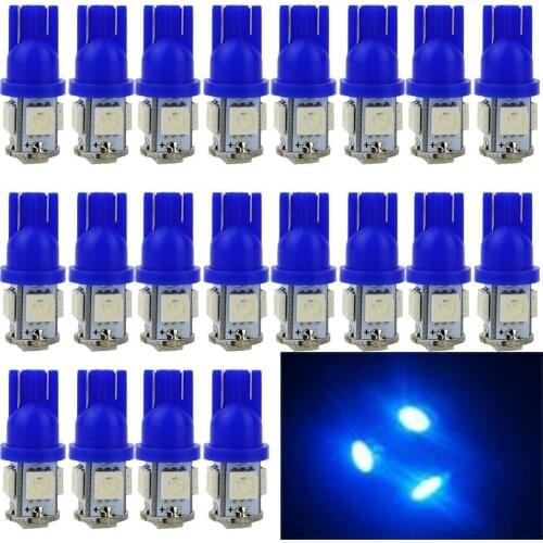20Pcs Blue T10 W5W 5050 5SMD 168 194 192 DC 12V License Plate Led Bulbs For Car Interior Lights Reading Light Trunk Light Bulb