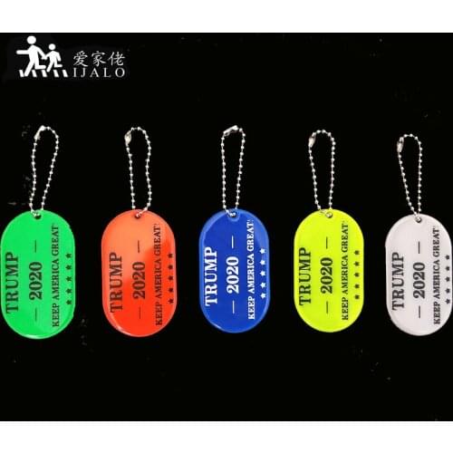Traffic safety Reflective pendant''Trump 2020 keep America Great''Key Ring Keychain for outdoor sports at night Safety alert