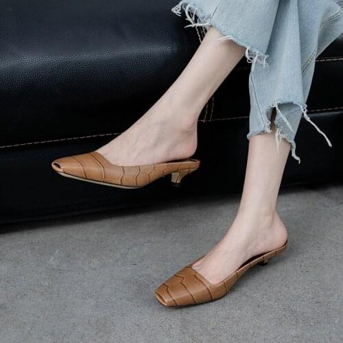 EshtonShero Shoes Woman Pumps Cow Leather Thin Low Heels Solid Sexy Summer Pointed Toe Slingback Ladies Wedding Shoes Size 3-8