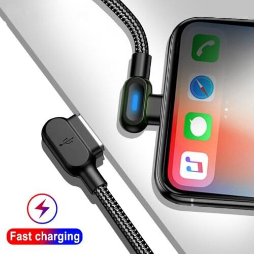 90 Degree Double Elbow USB Cable Fast Charging LED Cable for Micro Lightning Type C Cable for IPhone Samsung Xiaomi Redmi Note 8