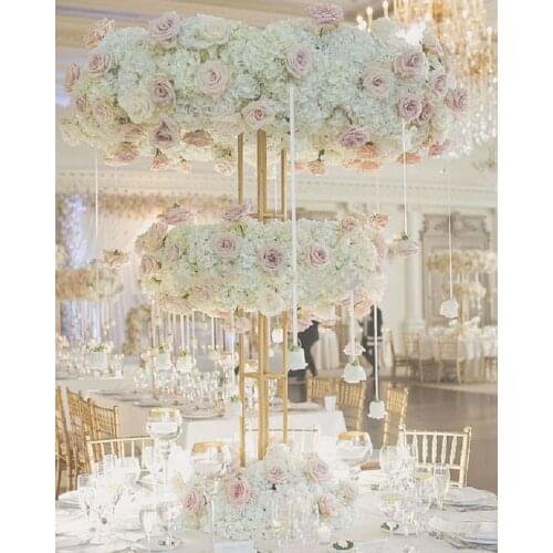 Tall high centerpieces Event Round Geometric Tall Vases Metal Iron Gold Centerpiece Stands& wedding table centerpieces