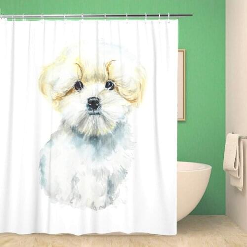 Bathroom Shower Curtain Cute Maltese Dog Portrait Small Watercolor Adorable Animal Canine Darling Polyester Fabric 60x72 inches