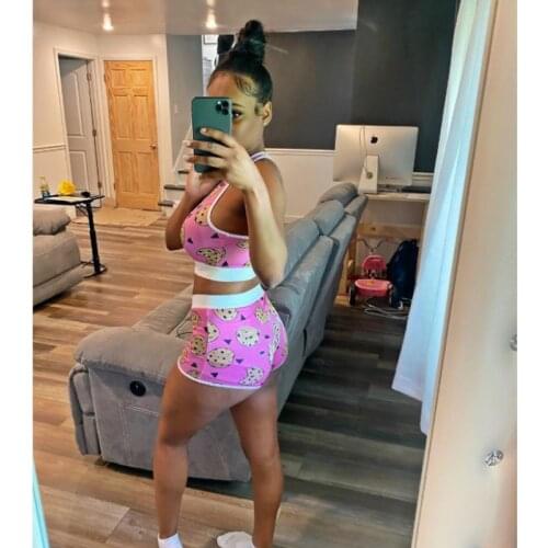 Women Printed Casual Two Piece Sportswear Set Female Casual Vest Top Shorts Summer Fashion Tracksuit Slim Outfits Sleepwear