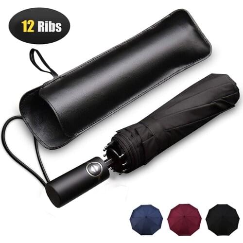 Hot Sale Men Automatic Umbrella Windproof Rain 3 Folding Business Travel Umbrella Large Male Umbrella Women Frame 12K Strong