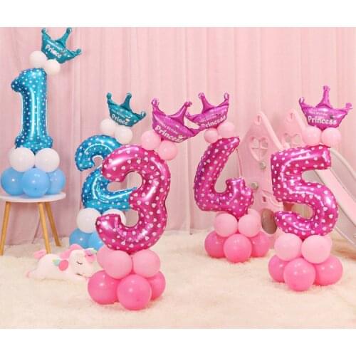 1 Set Digital Foil Balloons with Crown Number Balloon Happy Birthday Wedding Decoration Kids Adult Party Air Ball Decor Supplies