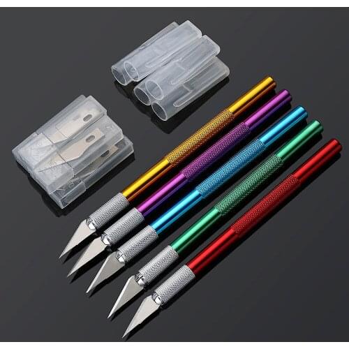 1Set Multi-color Handle Non-Slip Knife With 6Pcs Blade Scalpel Cutter Engrave for Fruit Cake Decorating Carving Pastry Tools