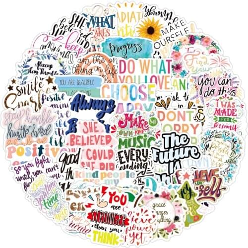 10/50pcs English Letters Inspirational Quotes Cartoon Sticker For Laptop Computer Skateboard Case Helmet Toy Stickers