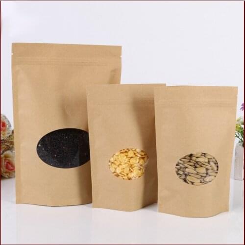 13*20+4cm 100pcs Kraft Paper Ziplock Window Bag For Gift/tea/candy/jewelry/bread Packaging Paper Food Bag Diy Jewelry Display