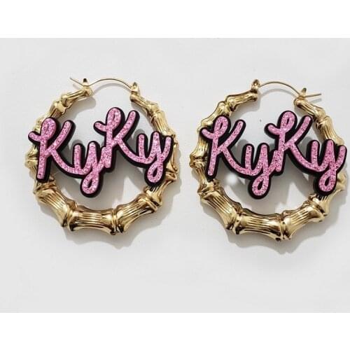 2021 New Popular Custom Jewelry Acrylic Pendant Necklace Custom Silver Color Bamboo Hoop Earrings Necklace Customize Personalize