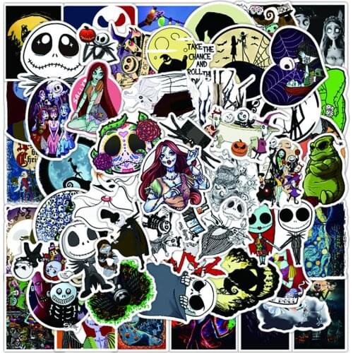 50PCS Anime The Nightmare Before Christmas Stickers DIY Travel Luggage Guitar Fridge Laptop Waterproof Cartoon Sticker Decal
