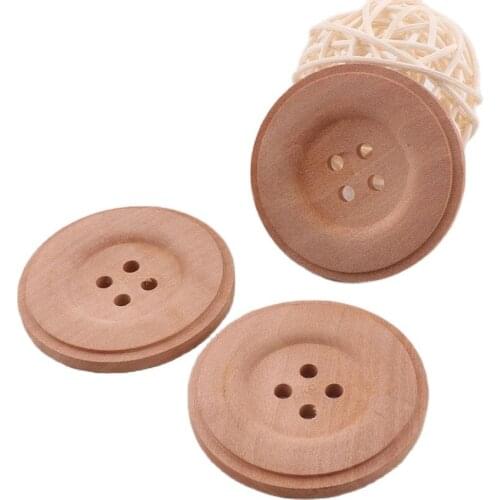 6 pcs Pale Yellow Round Wooden Buttons with 4 Holes Sewing Buttons Knitting Crochet 2"(50mm)