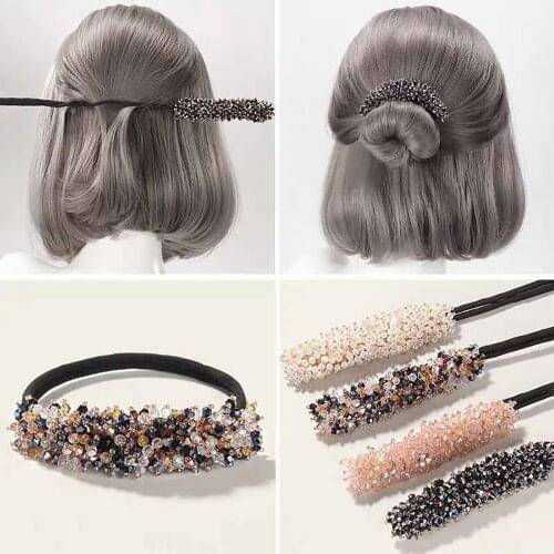 Fashion Crystal Hair Roller Women Girls Ponytail Bun Twist Clip Acetate Banana Hair Curler Headwear Styling Accessories