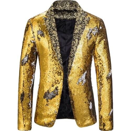 Shiny Gold Sliver Sequin Tuxedo Suit Blazer Men Wedding Groom Prom Suit Jacket Men DJ Nightclub Prom Blazer Masculino Stage Clothes for Singers