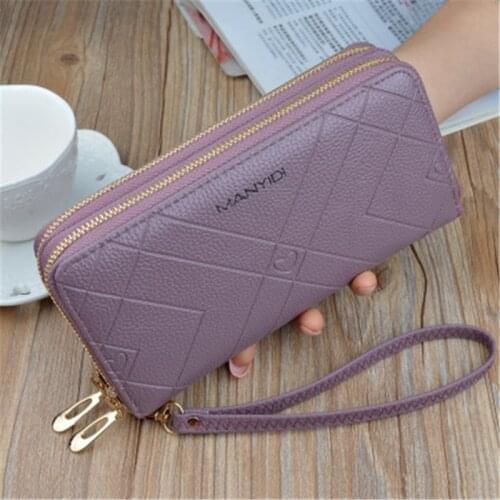Wallet Women 2021 New Double Zipper Wallet Double-Layer Clutch Long Large-Capacity Embossed Purse Credit Card Holder Phone Bags