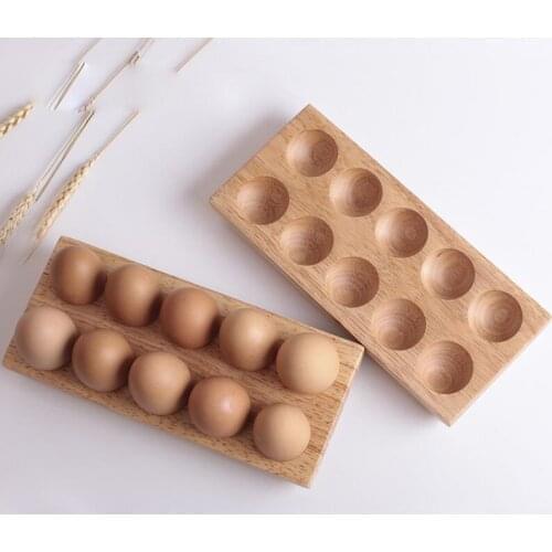 100PCS Natural Wood Egg Storage Boxes Double Row Wooden Eggs Holder Organizer Rack Kitchen Accessories