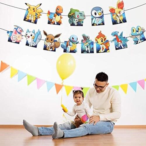 New Pikachu Pokemon Banner Flag Birthday Party Decoration Supplies Cute Cartoons Children Baby Anime Game Festival Activity Gift