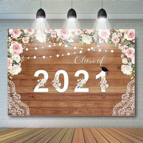 Class of 2020 Graduation Photography Backdrop Congrats Grad Floral Wood Background Celebrate Graduation Prom Party Decor Banner