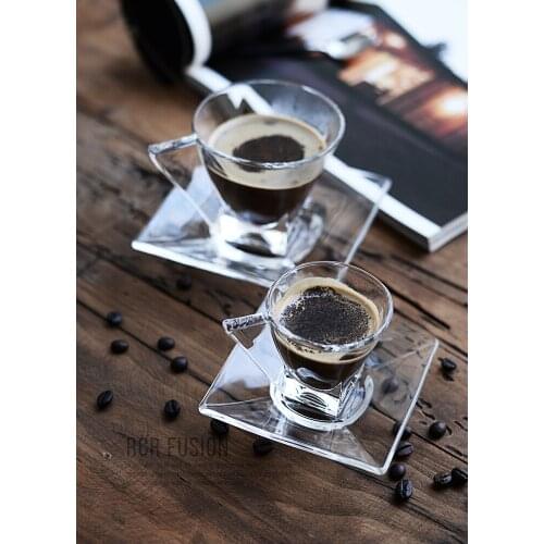 Crystal European espresso coffee cup simple transparent heat resistant glass crystal teacup water cup small plate 2pcs/set