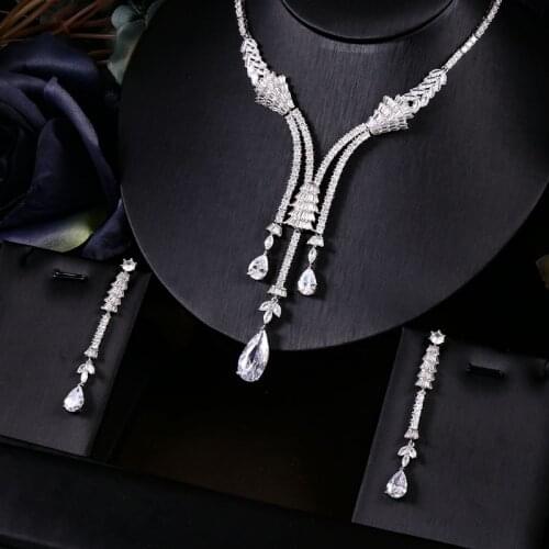Janekelly Trendy Wedding Necklace Earrings Set for Women Accessories Bridal Jewelry Sets Pendientes Mujer Moda Cubic Zirconia