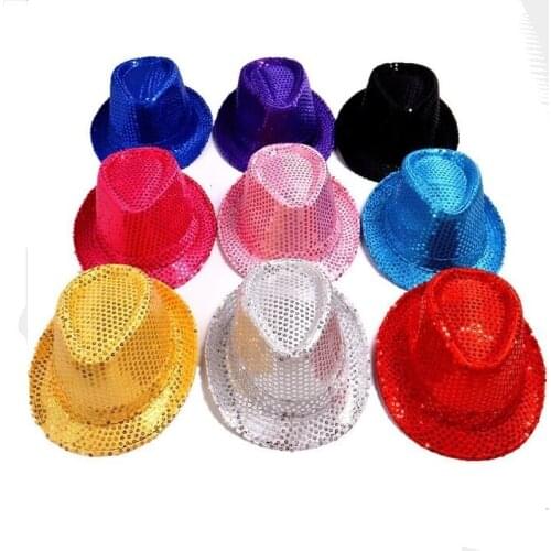 LVXUAN001 Children Sequins Top Hats Girls Jazz Hats Kids Polyester Performance Play Show Party Hats Trilby Fedora Buckets Caps