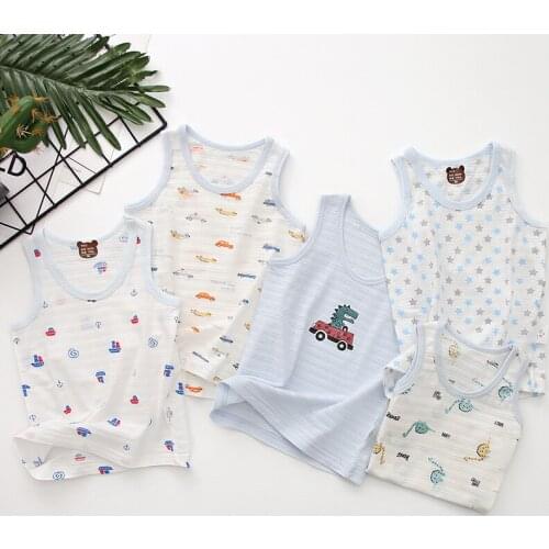 Intimate underwear Boy and Girl Blue Pink Series Cute Cartoon Printing Various Options Childrens Sweat absorption Cotton Vest