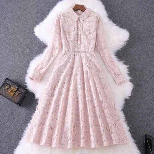 New High 2021 quality celebrities office autumn Lace dress Women ladies Holiday Fashion party dresses Long sleeve shirt Dress