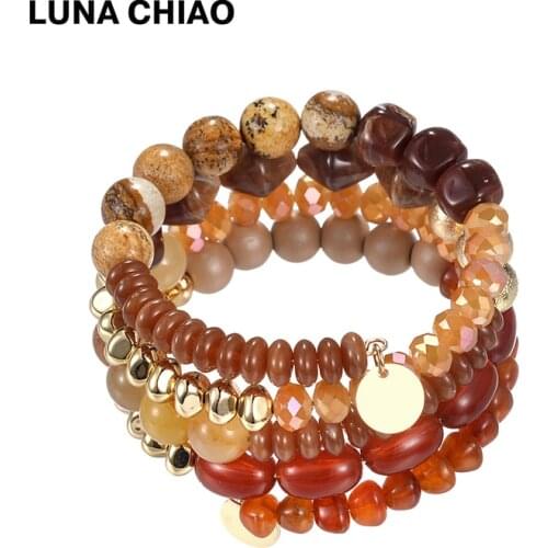 LUNA CHIAO 2020 New Trendy Natural Stone Beaded Crystal Stacked Bangle Layered Bracelets Jewelry for Women
