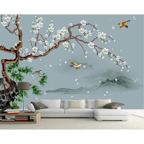 Beibehang Customized wallpaper photo hand-painted flower and bird Chinese landscape background wall decoration 3d wallpape