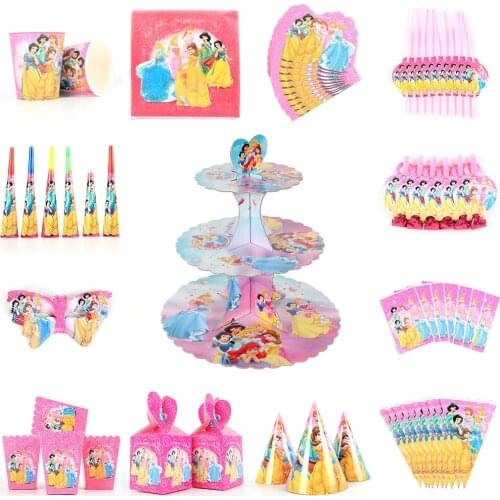 Disney Princess one years old birthday party Disposable tableware decor banner Cake stand decoration birthday party supplies
