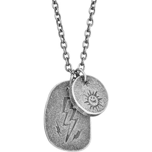 Stainless Steel Vintage Ghost Hand Lightning Oval Pendant Necklace Men Punk Rock Sunflower Tag Necklaces Jewelry Gift For Him