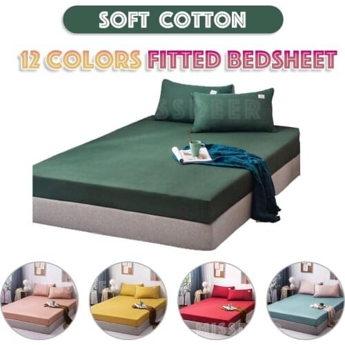 Minimalism Soft Washed Cotton Fitted Sheet Plain Single / Queen / King Size Bedsheet 12 Solid Colors
