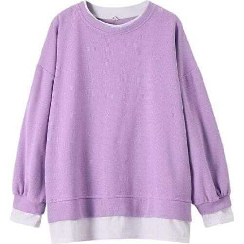 2021 Spring and Autumn New Splicing Pullover Fashion Korean Thick and Thin Womens Sweatshirt Navy Solid Color Women Hoodies