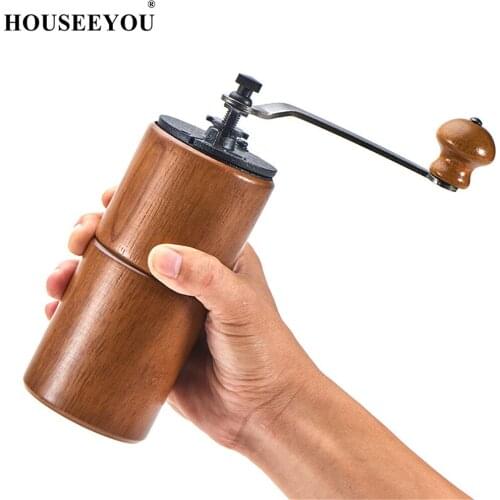 Manual Coffee Grinder Wooden Home Kitchen Mini Hand Coffee Mill Household tool Coffee Grinding Machine with a Cleaning Brush