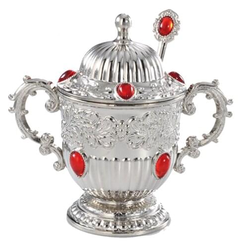 Crested Sugar Bowl with Spoon 4 Different Colors High Quality Silver Coating High Quality Workmanship 156