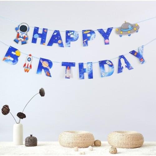 Happy Birthday Party Decorations Letter Banner Outer Space Car Unicorn Paper Flag Boy Girl Baby Shower Decor Kids Party Supplies