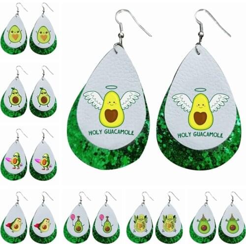 2021 New Style Color Fashion For Happy Supper Avocado Earrings Leather Earrings Teardrop Earrings