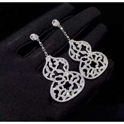 925 sterling silver with cubic zircon calabash drop earring the same style as actress hollow out fine jewelry cucurbit