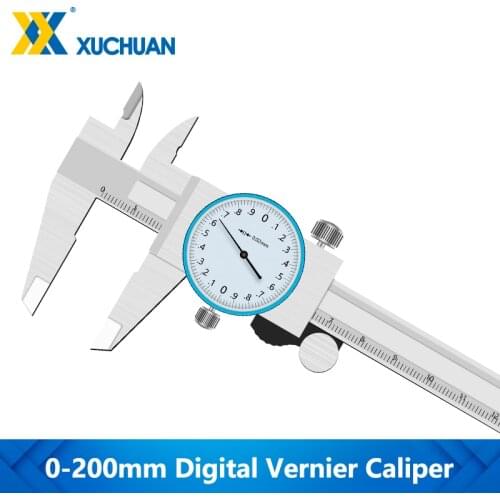 Dial Caliper 0-200mm/0.02mm Stainless Steel Metric Gauge Measuring Tool Shockproof Dial Caliper Mircometer Vernier Caliper