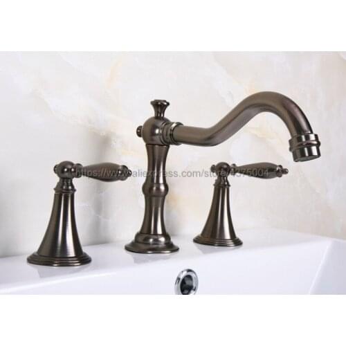 Brown ORB 3 Hole Bathroom Sink Faucet Double Handle Deck Mounted Bathtub Hot Cold Mixer Tap Nnf441