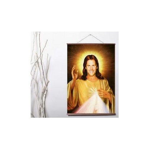 Tom Brady Jesus Art Canvas poster with wood scroll