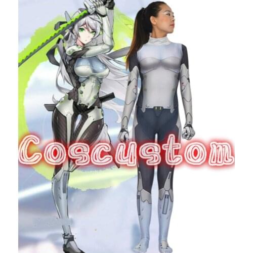 Coscustom High Quality OW female Genji Costume 3D Printed Spandex Suit Genderbend Genji Costume Halloween Cosplay Costume
