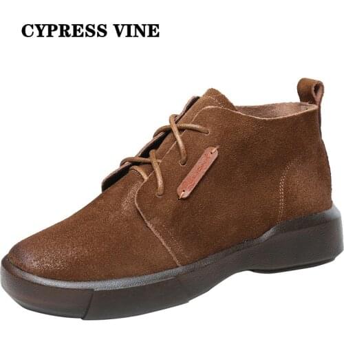 Cypress Vine Women Anckle Boot Cow Suede For Spring Summer Autumn Round Toe Rubber Outsole Fashion By Handmade Size 35-41
